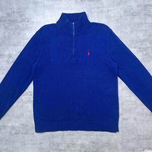 Y2K Polo Ralph Lauren 00s Blue Quarter Zip Sweater